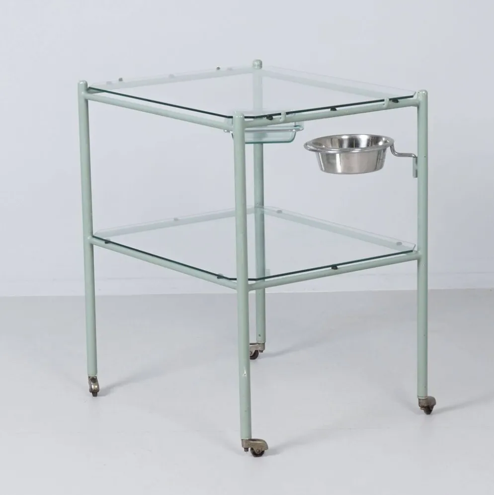 Chariot médical vintage en métal et en verre, années 1930