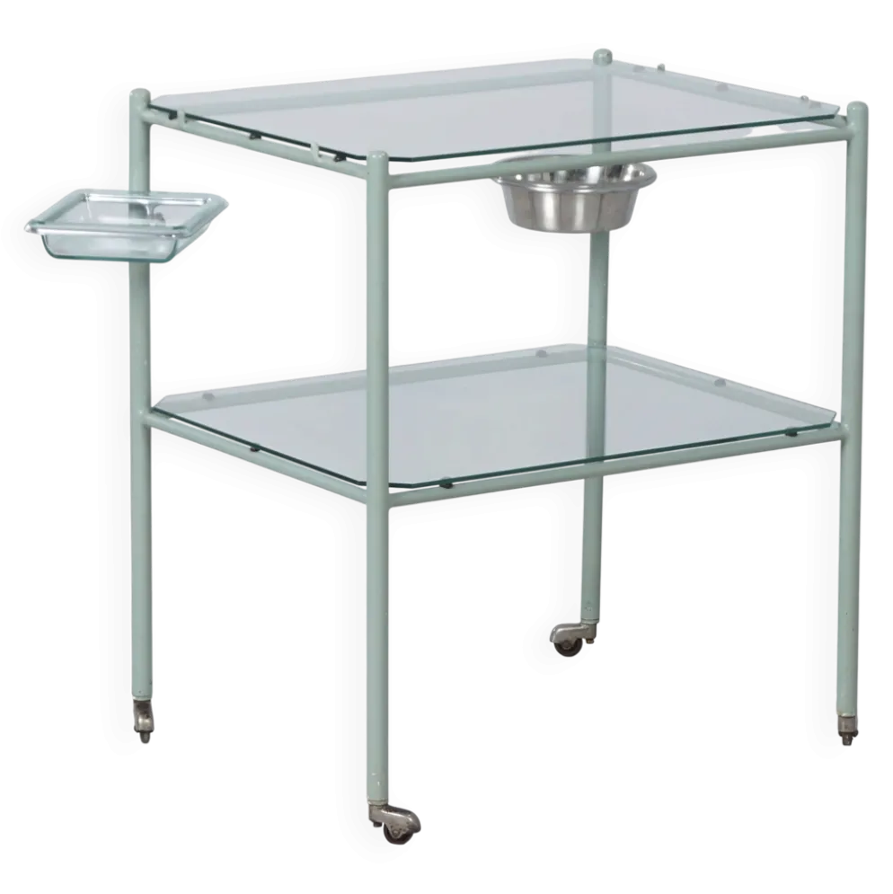 Chariot médical vintage en métal et en verre, années 1930
