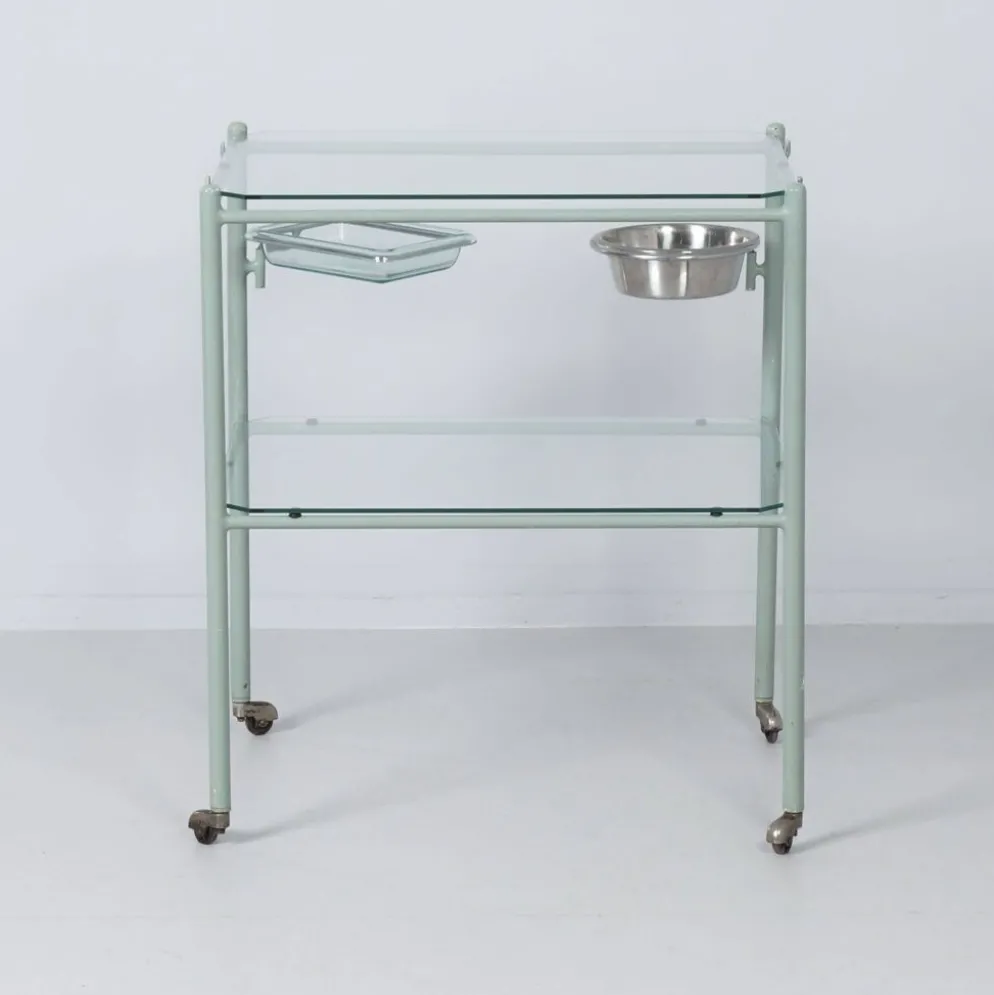 Chariot médical vintage en métal et en verre, années 1930
