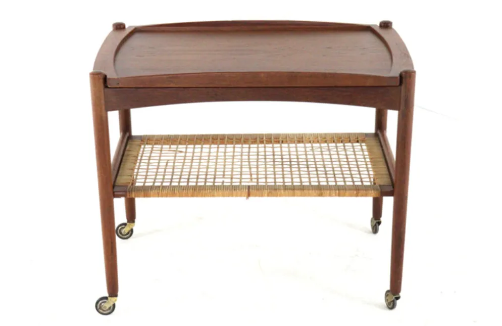 Chariot Poul Hundevad avec plateau amovible - design moderne du milieu du siècle - danois