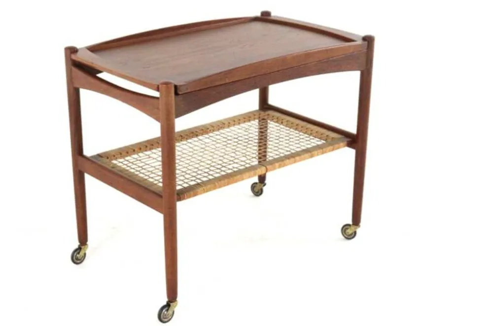 Chariot Poul Hundevad avec plateau amovible - design moderne du milieu du siècle - danois