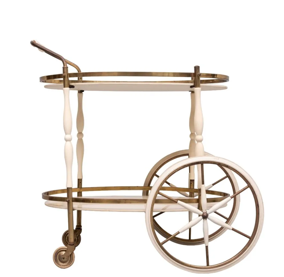 Chariots de service avec plateaux en verre en forme ovale, Italie, années 1950.