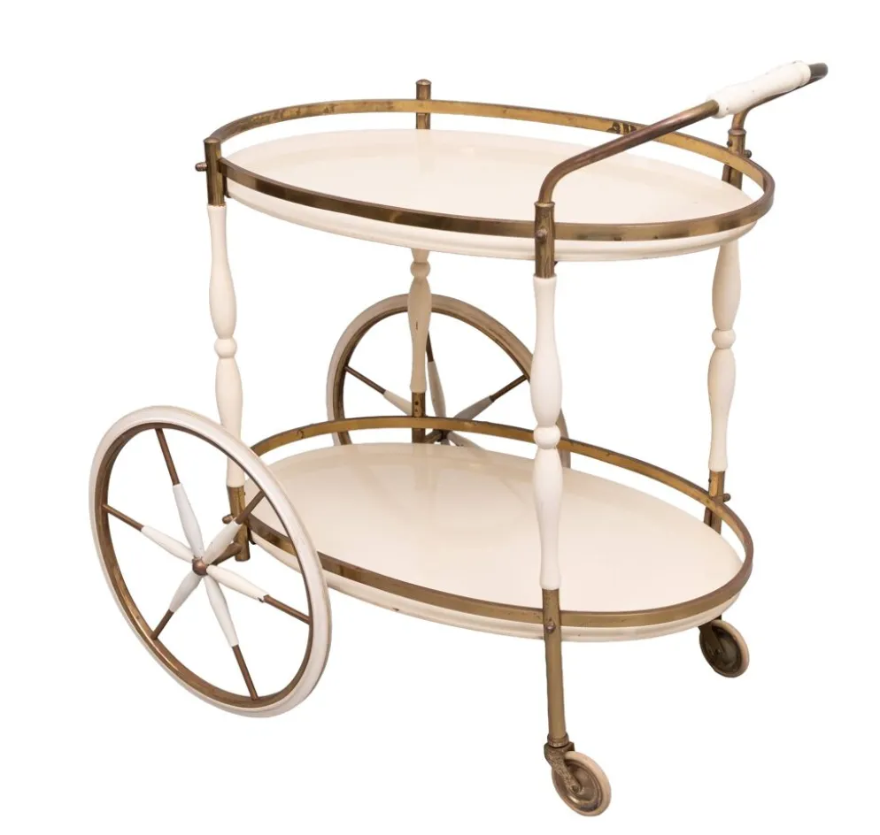 Chariots de service avec plateaux en verre en forme ovale, Italie, années 1950.