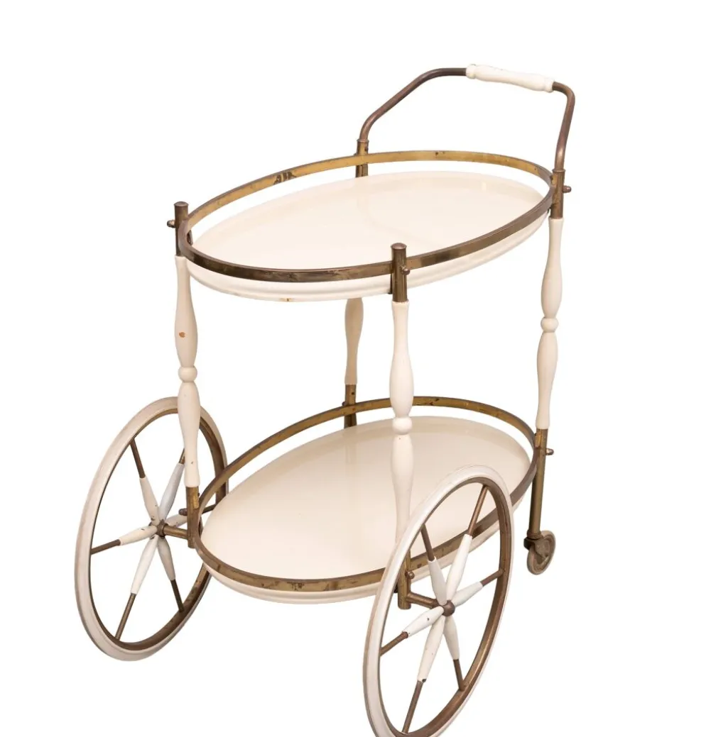 Chariots de service avec plateaux en verre en forme ovale, Italie, années 1950.