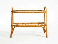 Charmante petite table d'appoint ou table basse italienne des années 60 en bambou avec un plateau en verre glacé.