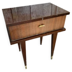 Chevet Ancien Table Nuit Placage Bois Verni Tiroir Mid-Century Vintage