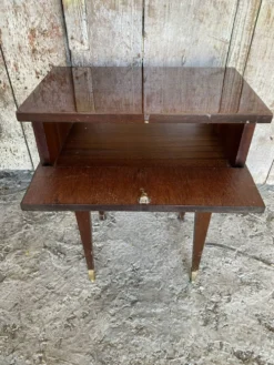 Chevet Ancien Table Nuit Placage Bois Verni Tiroir Mid-Century Vintage