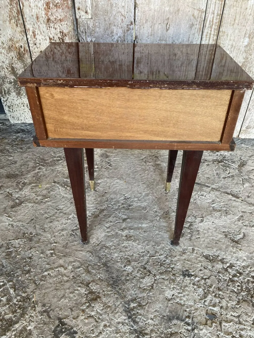 Chevet Ancien Table Nuit Placage Bois Verni Tiroir Mid-Century Vintage