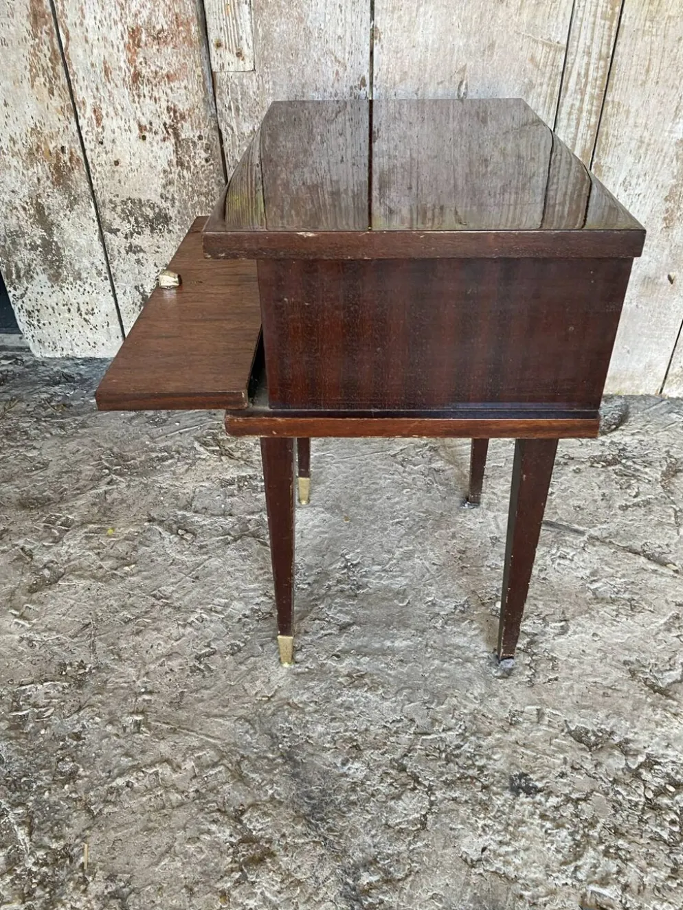 Chevet Ancien Table Nuit Placage Bois Verni Tiroir Mid-Century Vintage