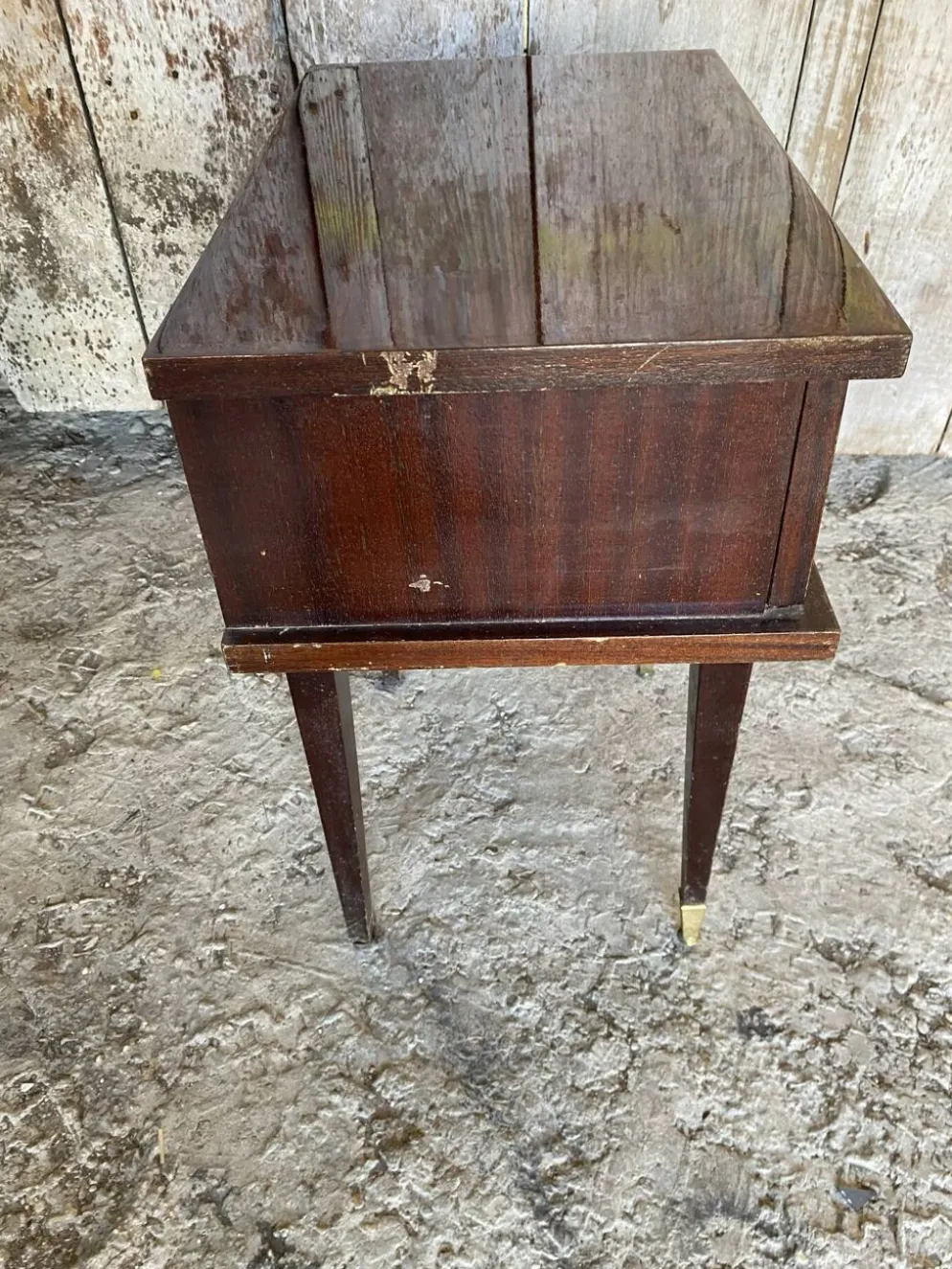 Chevet Ancien Table Nuit Placage Bois Verni Tiroir Mid-Century Vintage