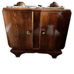 chevet Art Déco en chêne avec dessus en marbre