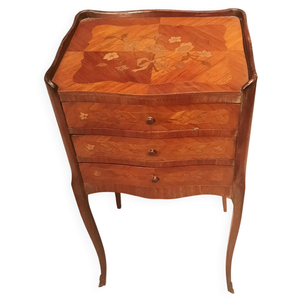 Chevet en marquetterie fleurie de style Louis XV