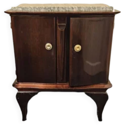 Chevet Vintage En Acajou Verni Et Plateau En Marbre