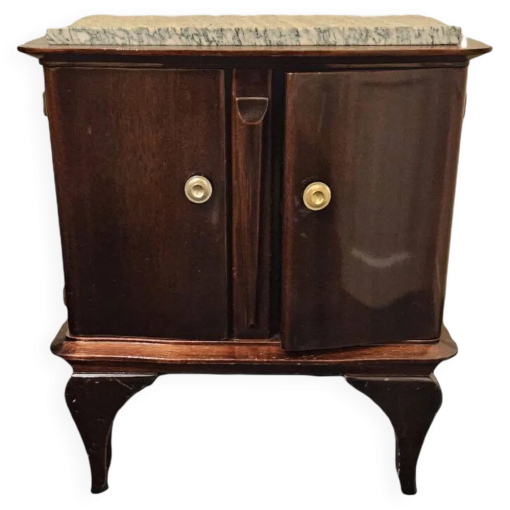 Chevet Vintage En Acajou Verni Et Plateau En Marbre