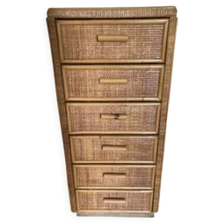 Chiffonnier, commode 6 tiroirs en rotin vintage