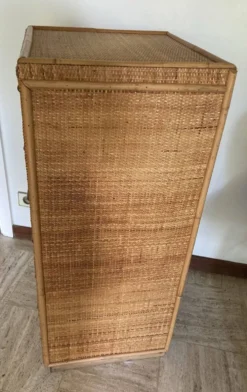 Chiffonnier, commode 6 tiroirs en rotin vintage
