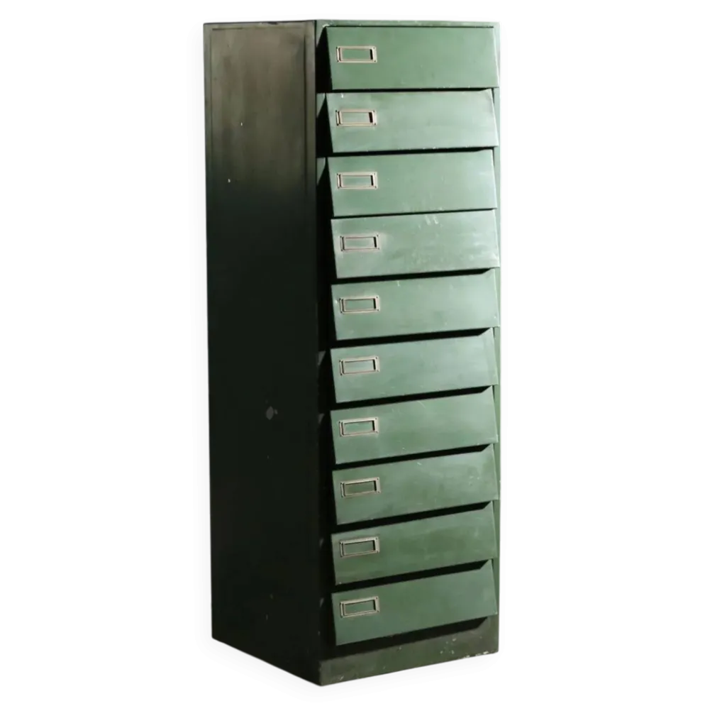 Chiffonnier industriel vintage en métal 10 tiroirs Italie années 1960