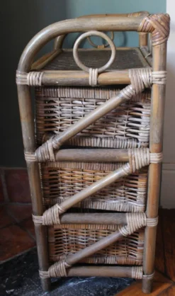 Chiffonnier rotin osier 3 tiroirs meuble rangement vintage