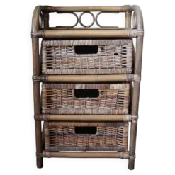 Chiffonnier rotin osier 3 tiroirs meuble rangement vintage