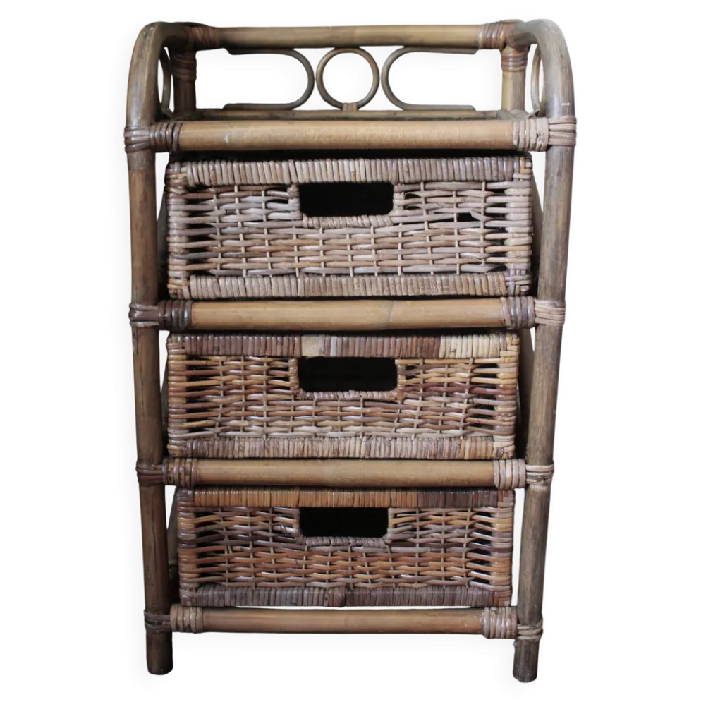 Chiffonnier rotin osier 3 tiroirs meuble rangement vintage