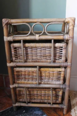 Chiffonnier rotin osier 3 tiroirs meuble rangement vintage