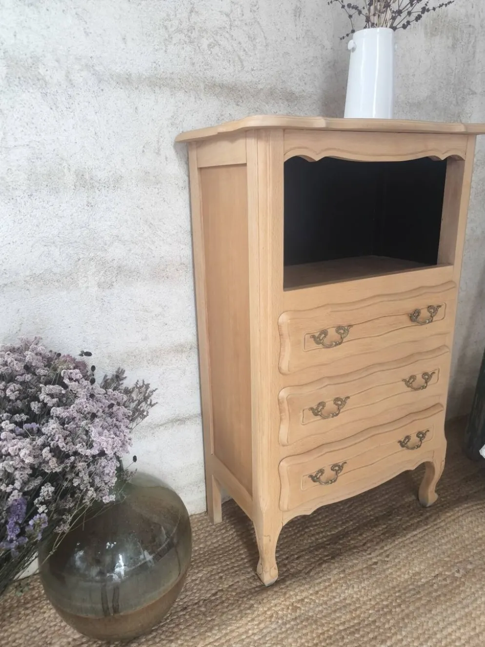 Chiffonnière / Meuble d'entrée style Louis XV rénové bois brut