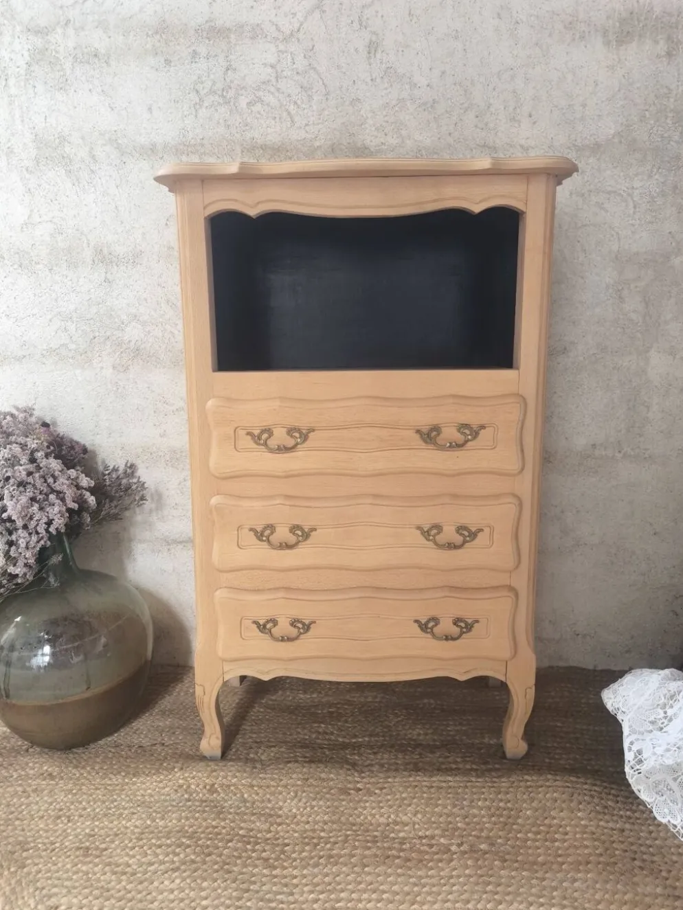 Chiffonnière / Meuble d'entrée style Louis XV rénové bois brut