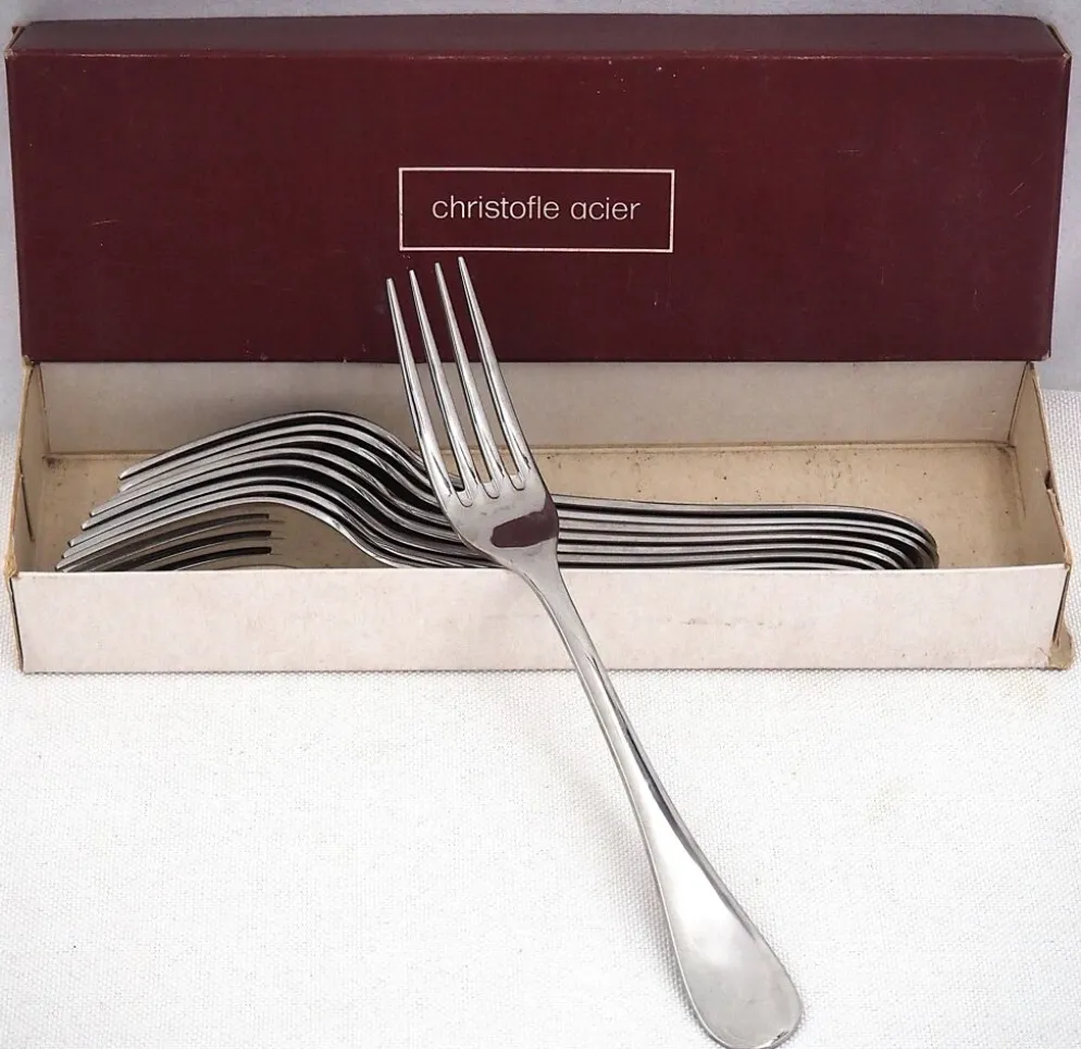 Christofle ACIER Berry, 9 fourchettes à entremets, dessert, 17 cm excellent état
