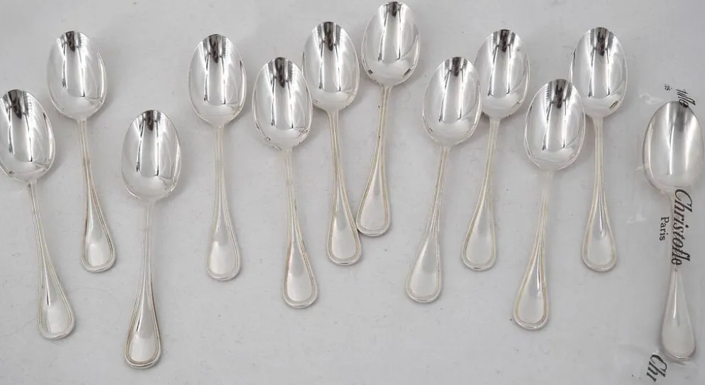 Christofle Albi, 12 cuillères à moka, café, 10 cm, métal argenté, excellent