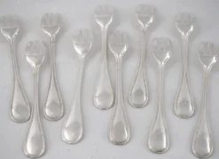 Christofle Albi, 10 fourchettes à gâteaux en métal argenté, excellent état.