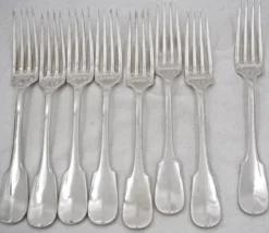 Christofle Cluny, 8 fourchettes de table, 20,5 cm, métal argenté, excellent état