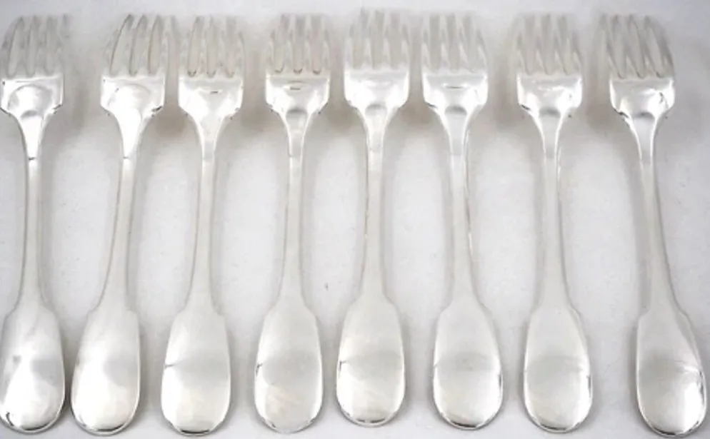 Christofle Cluny, 8 fourchettes de table, 20,5 cm, métal argenté, excellent état