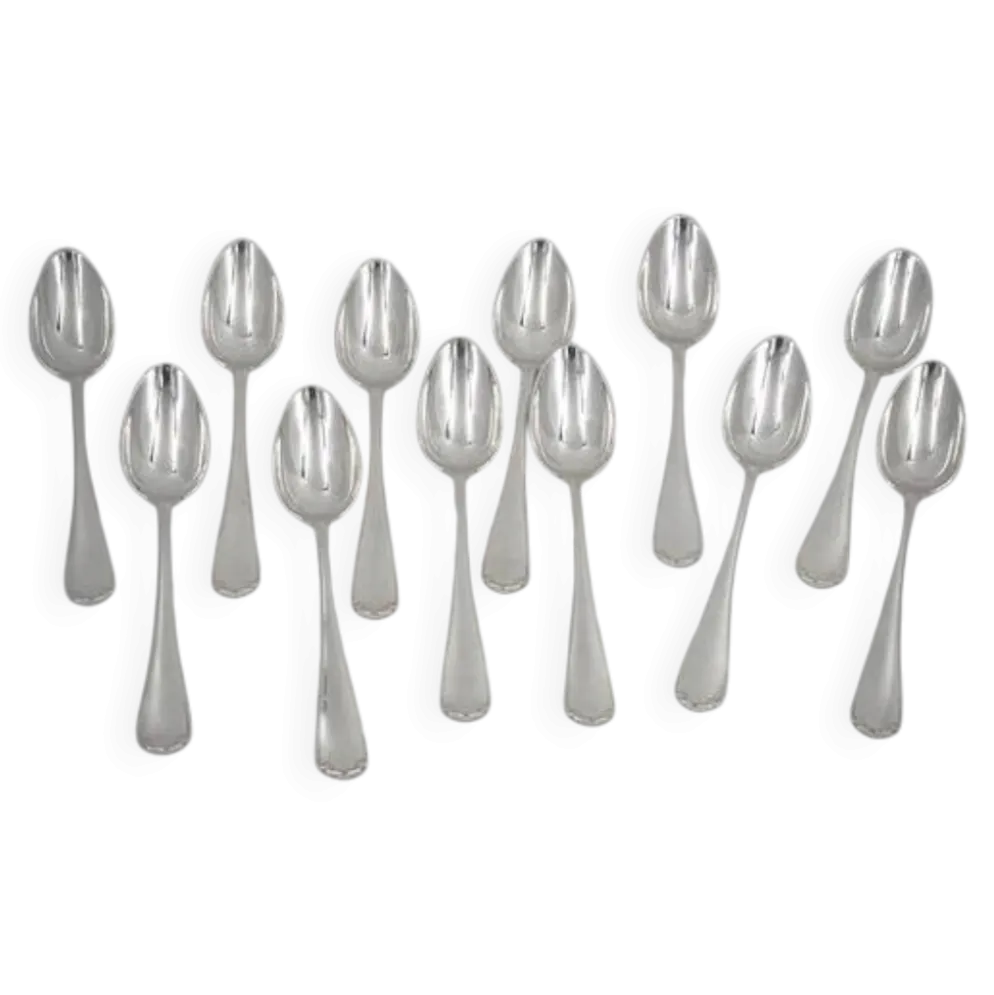 Christofle Japonais, 12 cuillères à thé, café, dessert, 14,2 cm, monogramme "RD"