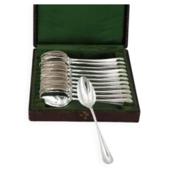 Christofle Japonais, 12 cuillères à thé, café, dessert, 14,2 cm, monogramme