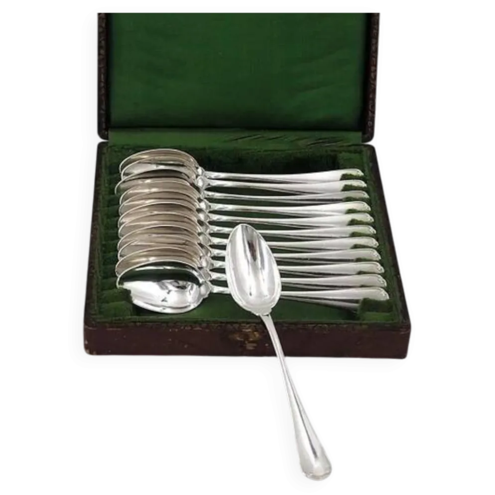 Christofle Japonais, 12 cuillères à thé, café, dessert, 14,2 cm, monogramme "RD"