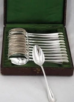 Christofle Japonais, 12 cuillères à thé, café, dessert, 14,2 cm, monogramme
