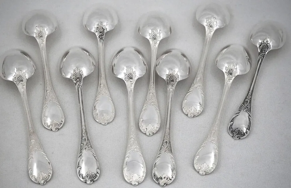 Christofle Marly, 10 cuillères de table métal argenté, 21 cm.