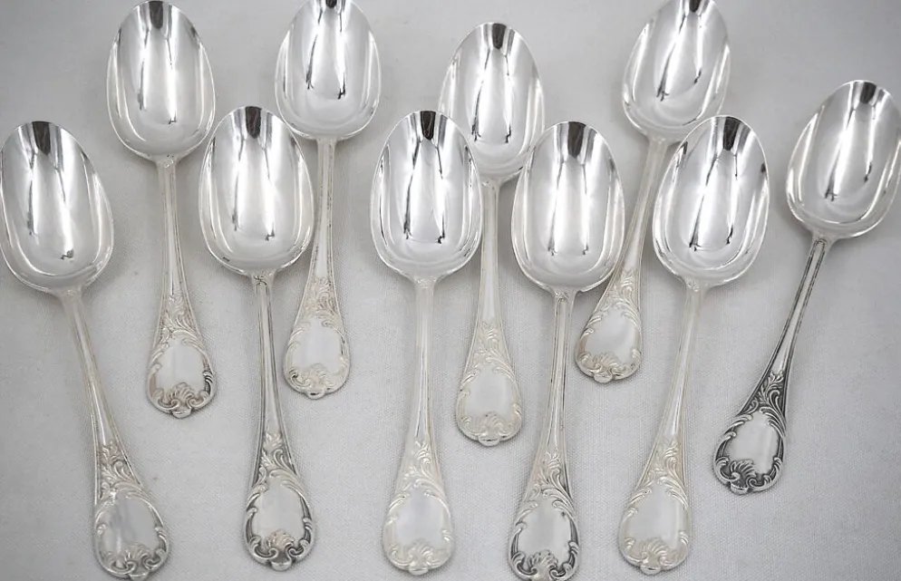 Christofle Marly, 10 cuillères de table métal argenté, 21 cm.