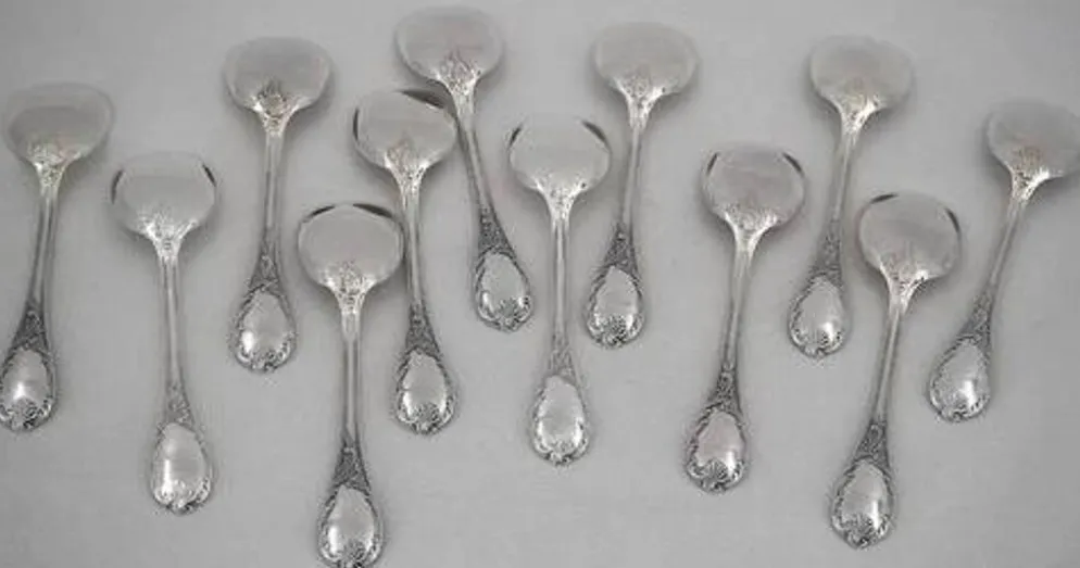 Christofle Marly, 12 cuillères, pelles à glace en métal argenté, 12,8 cm.