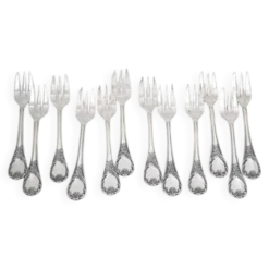Christofle Marly, 12 fourchettes à gâteaux métal argenté, 15,8 cm excellent état