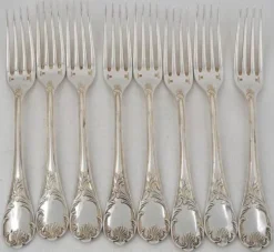 Christofle Marly, 8 fourchettes de table 20,5 cm métal argenté, pièces récentes.
