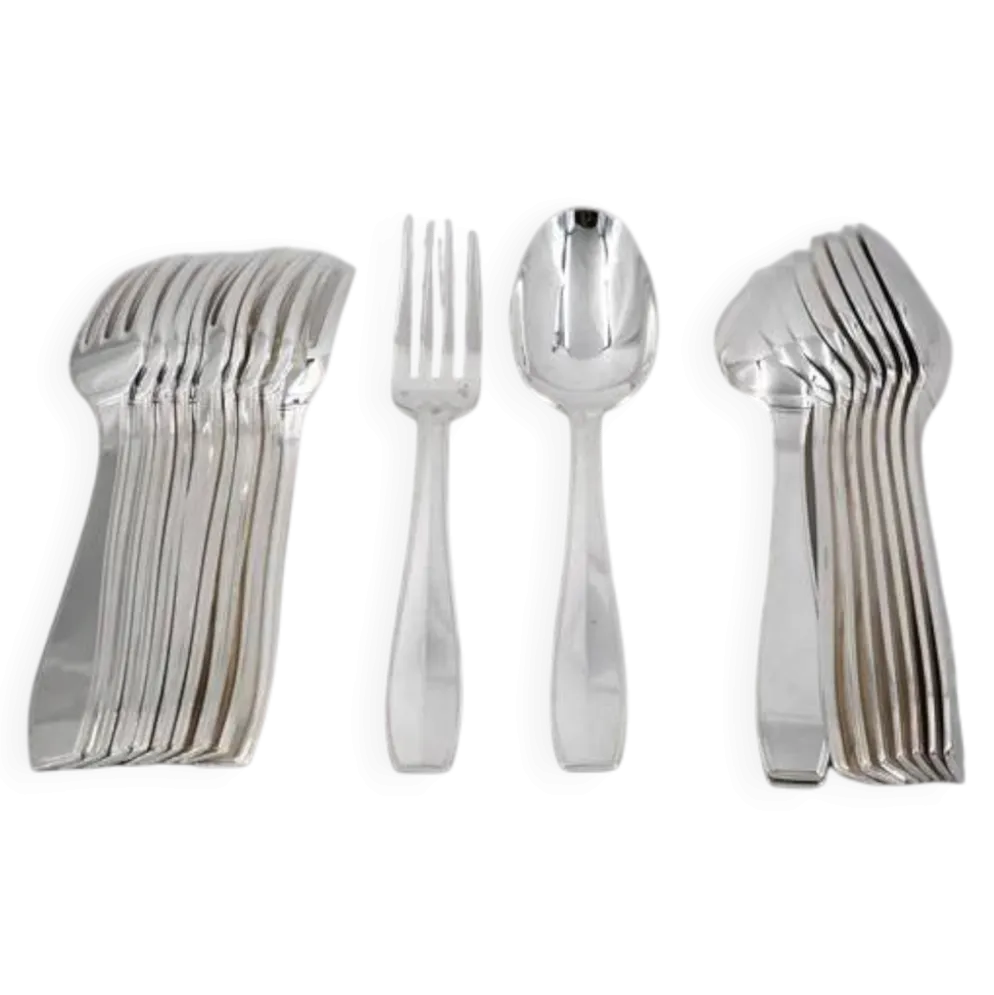 Christofle modèle Atlas, 10 couverts à entremets, dessert, 20 pièces, Art Déco, 17,8 cm