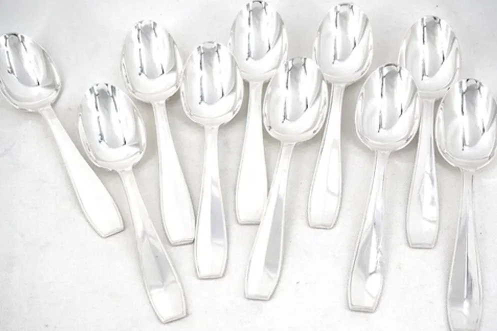 Christofle modèle Atlas, 10 couverts à entremets, dessert, 20 pièces, Art Déco, 17,8 cm