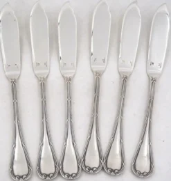 Christofle modèle Rubans, 6 couverts à poisson, 12 pièces en métal argenté.