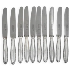 Christofle Rubans, 10 couteaux à entremets, dessert, fromage, métal argenté.