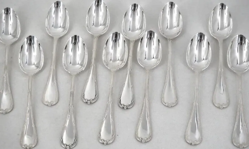 Christofle Rubans, 12 cuillères à thé, café, dessert, 14,5 cm, excellent état