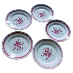 Cinq assiettes porcelaine opaque Badonviller numérotées