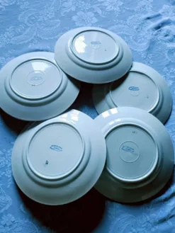 Cinq assiettes porcelaine opaque Badonviller numérotées