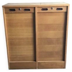 Classeur de mercerie industriel mid-century en chêne marron, double tambour, 1950s