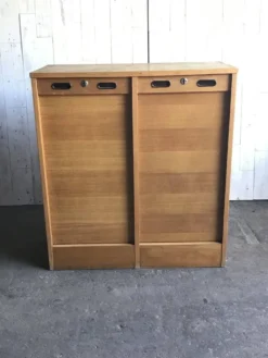 Classeur de mercerie industriel mid-century en chêne marron, double tambour, 1950s